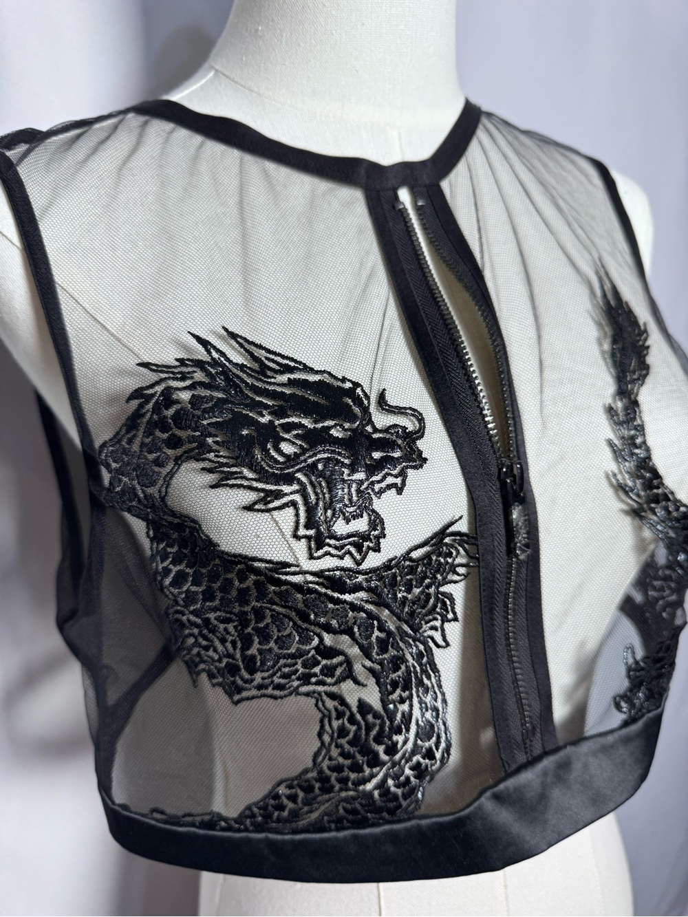 NWT Honey Birdette Lisbeth Black Dragon Embroidered Sheer Mesh Top Size XL